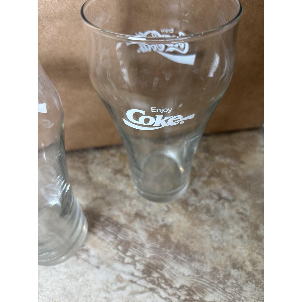Vintage Coca-Cola Enjoy Coke Contour Drinking Glasses Clear Tumblers Set of 3 - Picture 4 of 4
